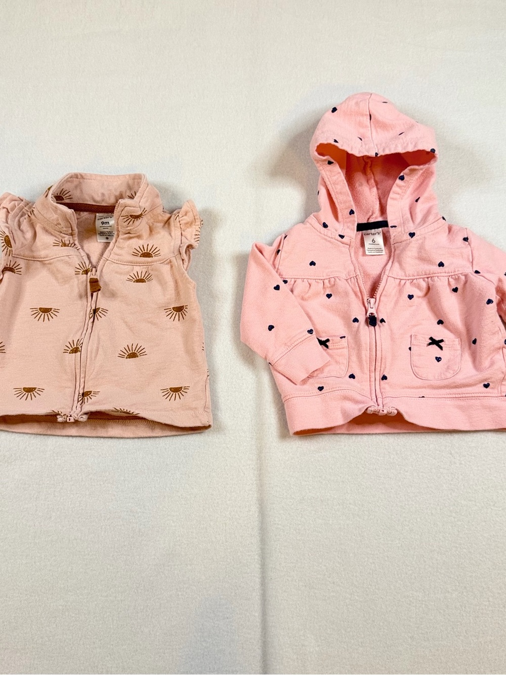 Carter's Pink Zip Hoodie with Navy Heart Accents